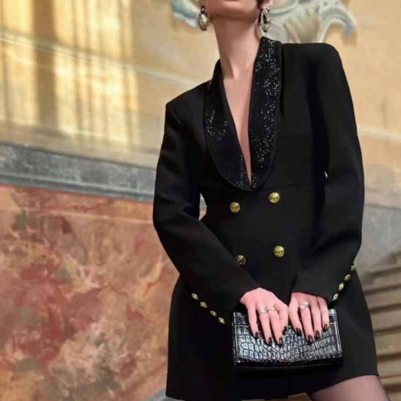 Women's Black Sequin Embellished Backless Blazer Minidress SD Dresscode & Fashiontrends Women's Black Sequin Embellished Backless Blazer Minidress SD Dresscode & Fashiontrends