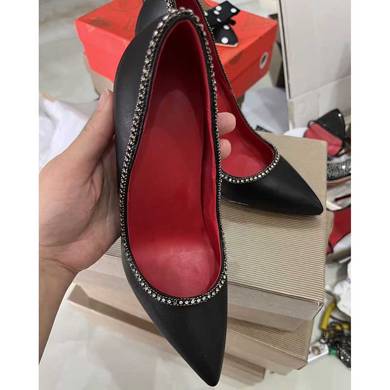 Black Rhinestone Stiletto Heels - Plus Size Pumps Custom Made