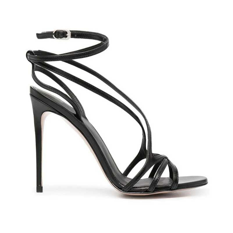 Womens Black Stiletto Ankle Straps High Heeled Sandals
