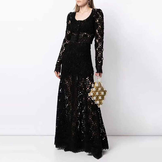 Women's long sleeve lace skirt suit two pieces wedding party suit