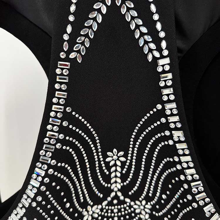 One Button Black Cut-out Embellished Blazer Pants Set Trousers Suit Pantsuit