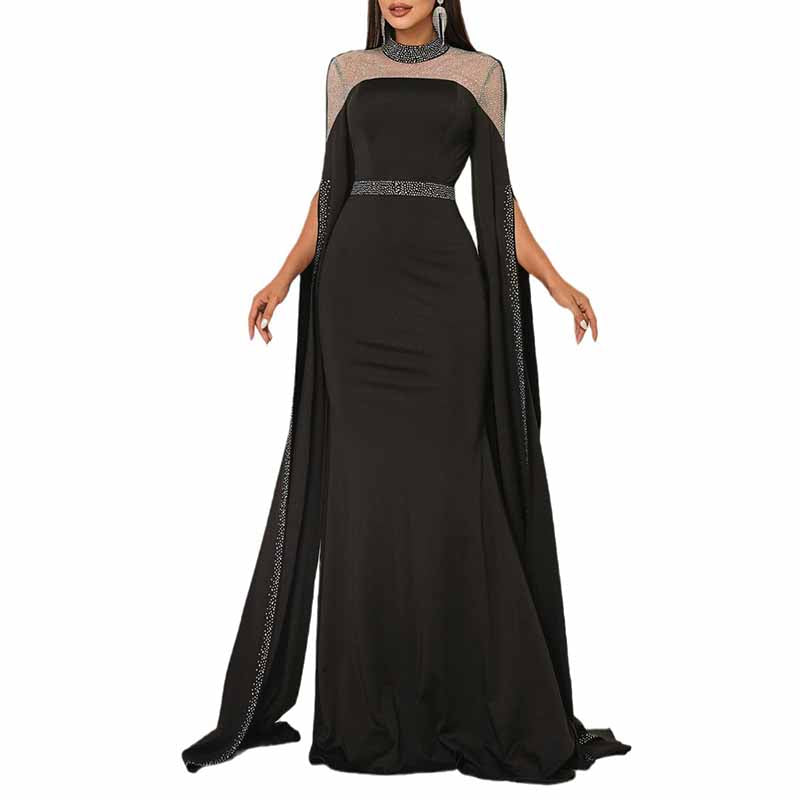 Cape Sleeves Black Evening Dress Long Prom Dress Event Dress – SD