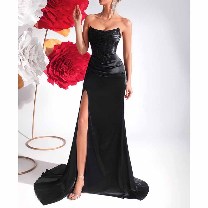 Backless Long Black Prom Dress with Sweetheart Neckline