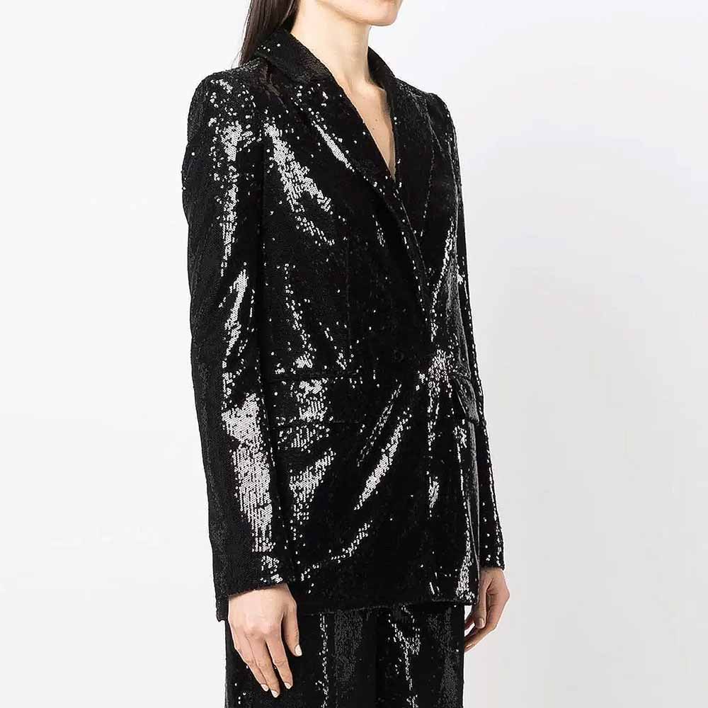 Sequined Middle Length Blazer Long Sleeves Colorful Party Blazer Coat