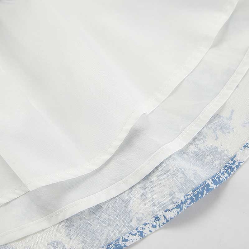 Blue Printed Mini Skirt Suit