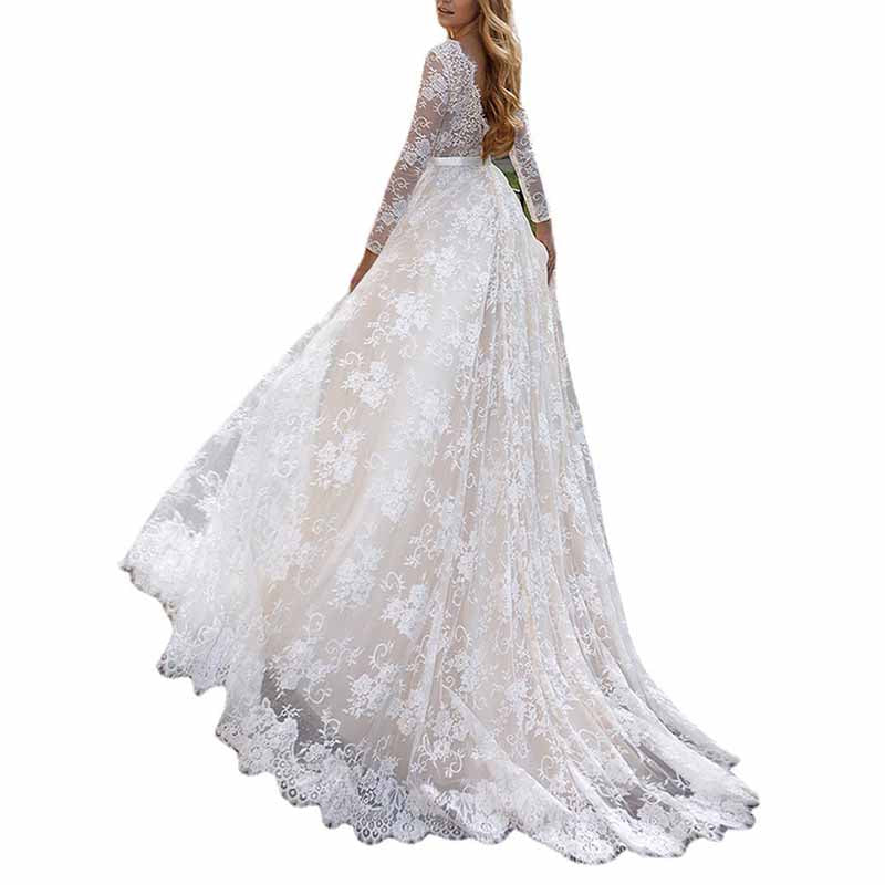 Long Sleeves Ball-Gown/Princess Illusion Court Train Lace Tulle Wedding Dress