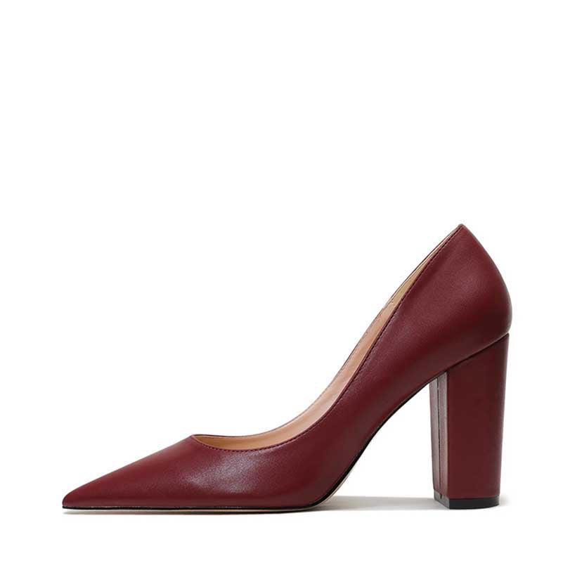 Elegant burgundy 3.54 inch bridesmaid heels with a pointed toe and block heel design