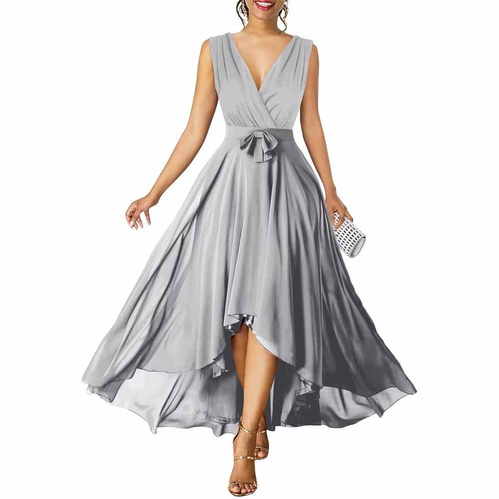 Women Chiffon Bridesmaid Dresses V Neck High Low Prom Evening Gown