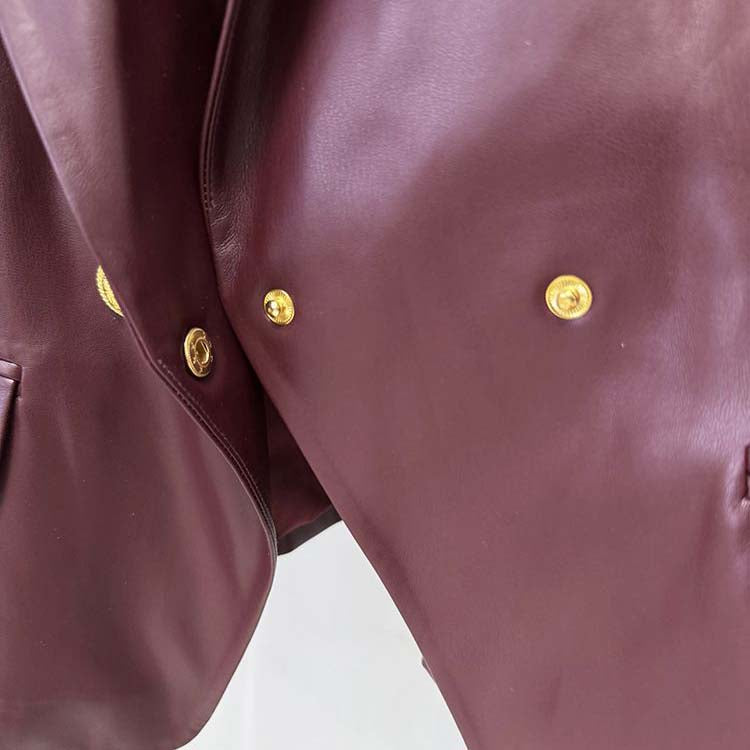 Double breasted blazer 6-button collared burgundy jacket for women