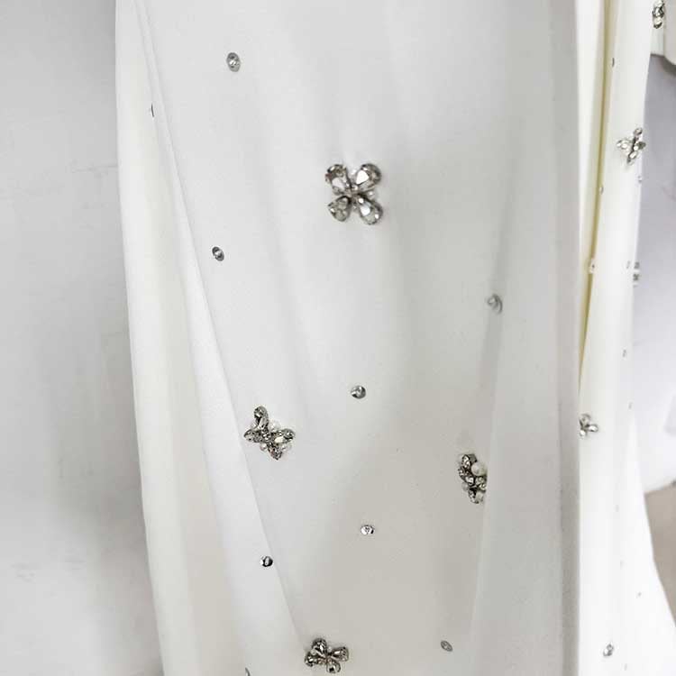 Womens Sequin-Beaded Cape Sleeves Long Formal Dress Wedding Prom Gown