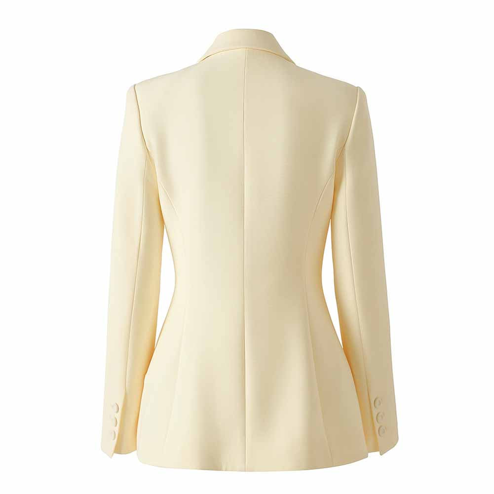 Women's Ivory Coat Double Breasted Buttons Luxurious Y-shaped Lapel Blazer Jacket