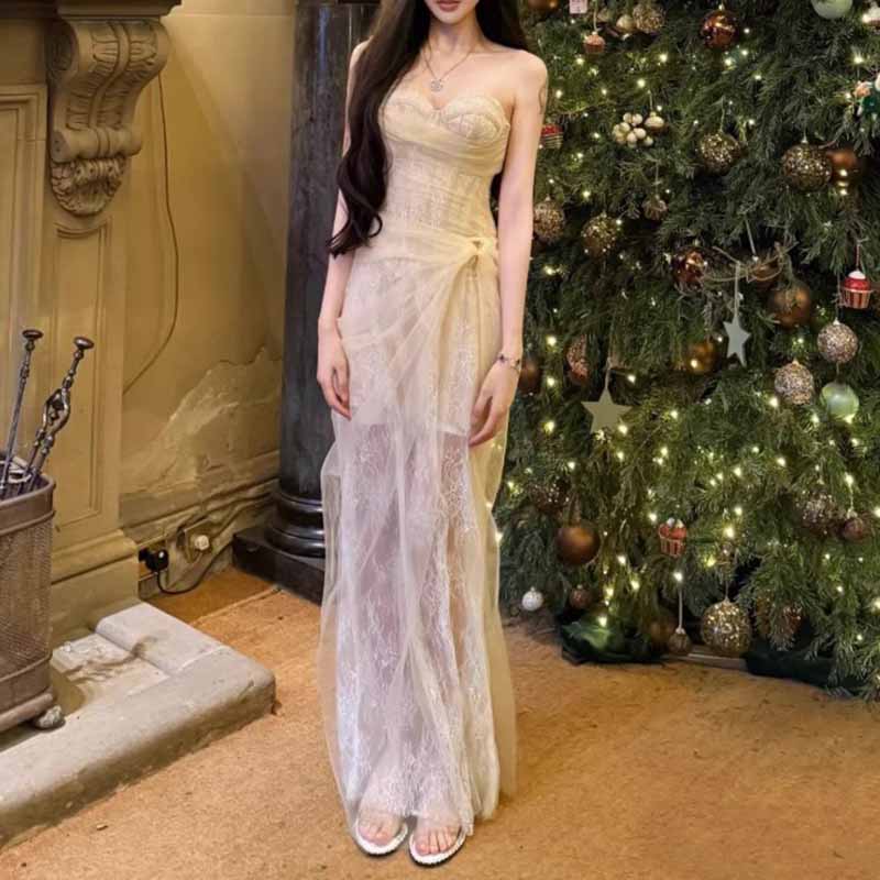 Corset Mesh Corset Slip Lace Dress – Elegant Semi-Formal Dress