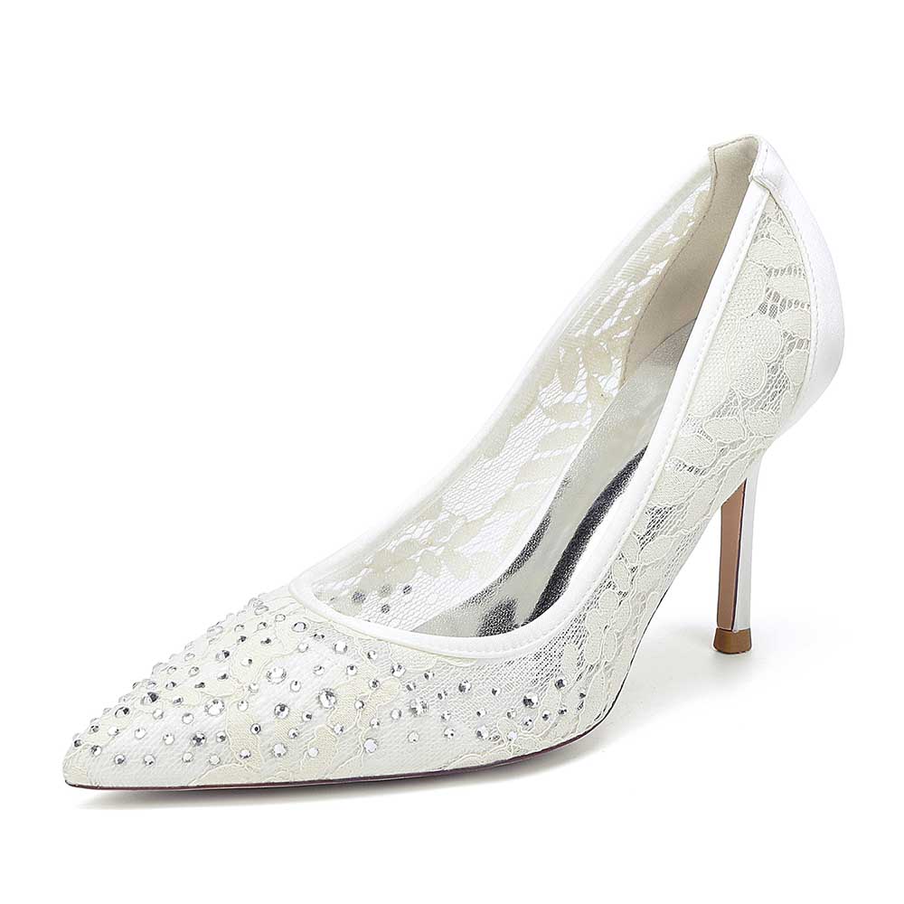 Elegant S&DCo. crystal lace wedding shoes with pointed toe and embellished design for bridal style