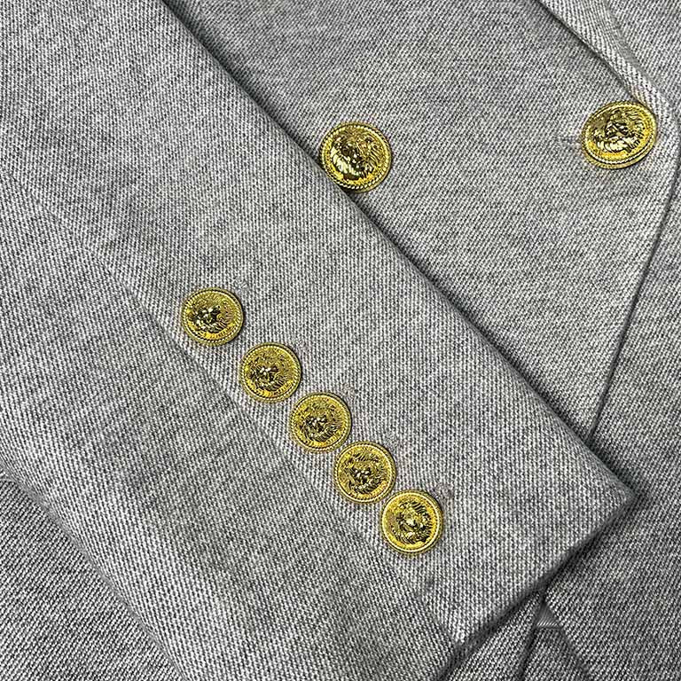 Grey Double Breasted Blazer with Gold Buttons – Chic & Polished Looks
