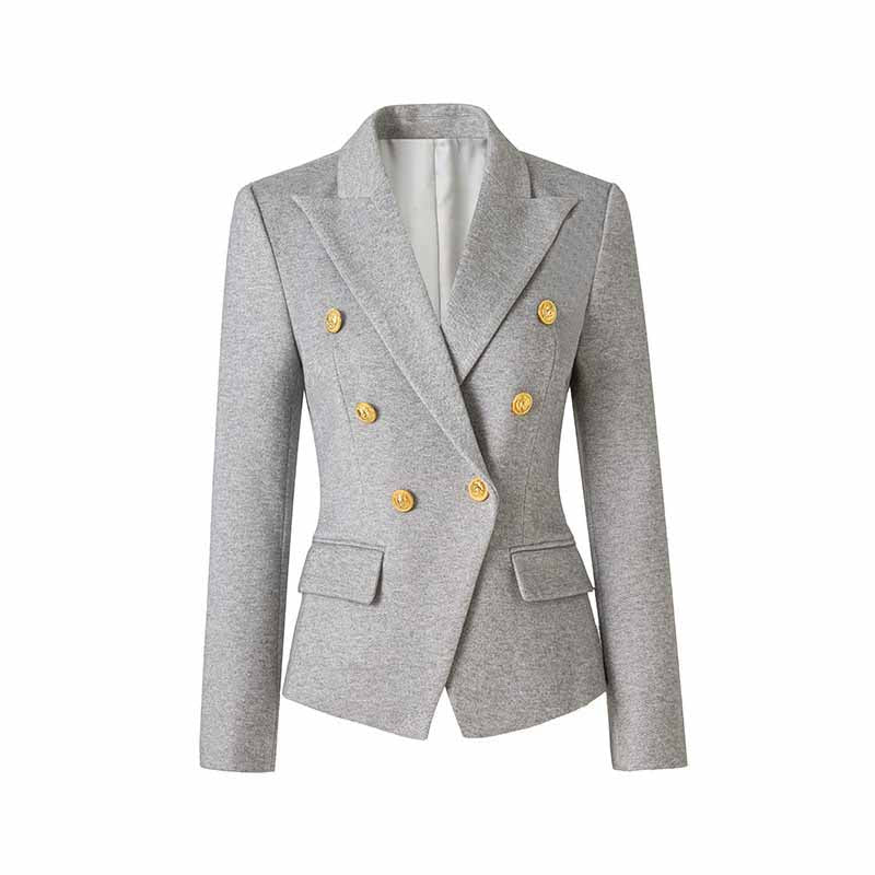 Women's Grey Double Breasted Blazer with Gold Button Detail – SD