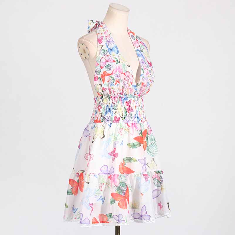 Halter Floral Patchwork Multi-Layered Ruffle Mini Dresses