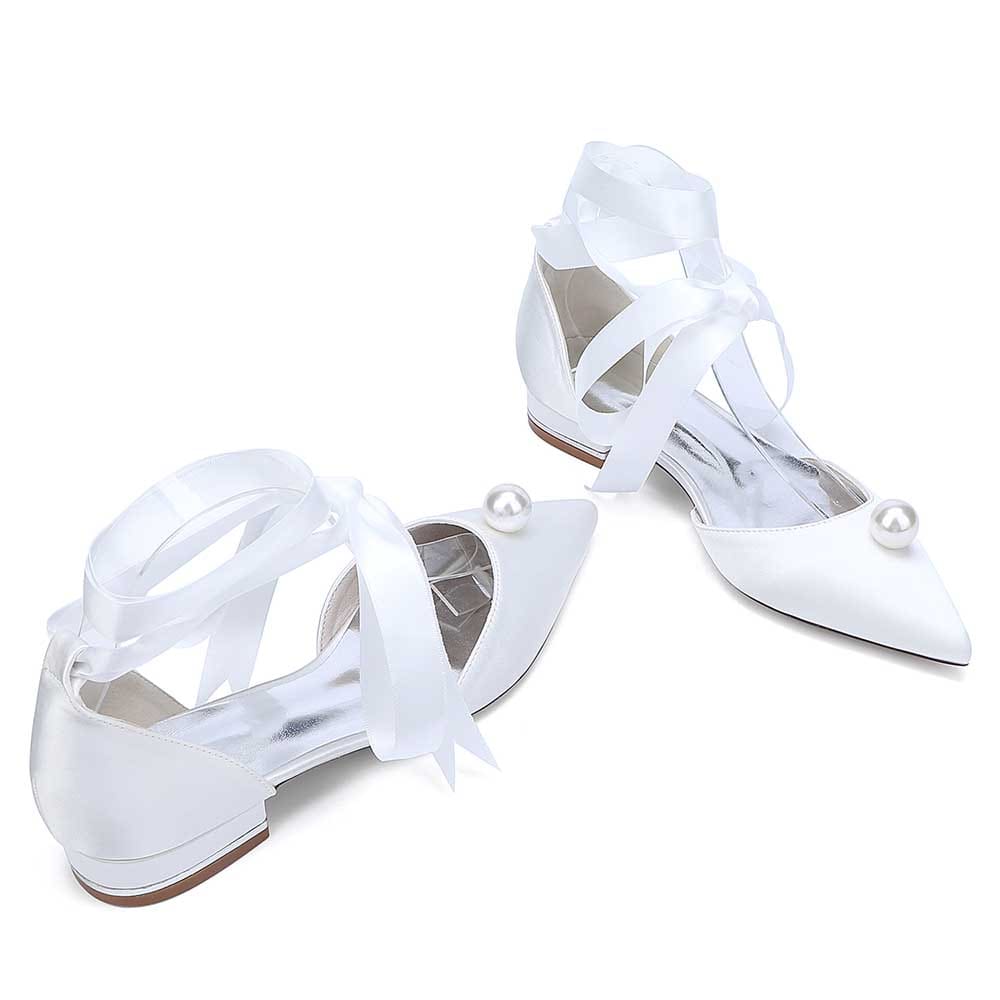 Women Satin Flat Shoes Ankle Strap Ballet Shoes With Preal Wedding Shoes
