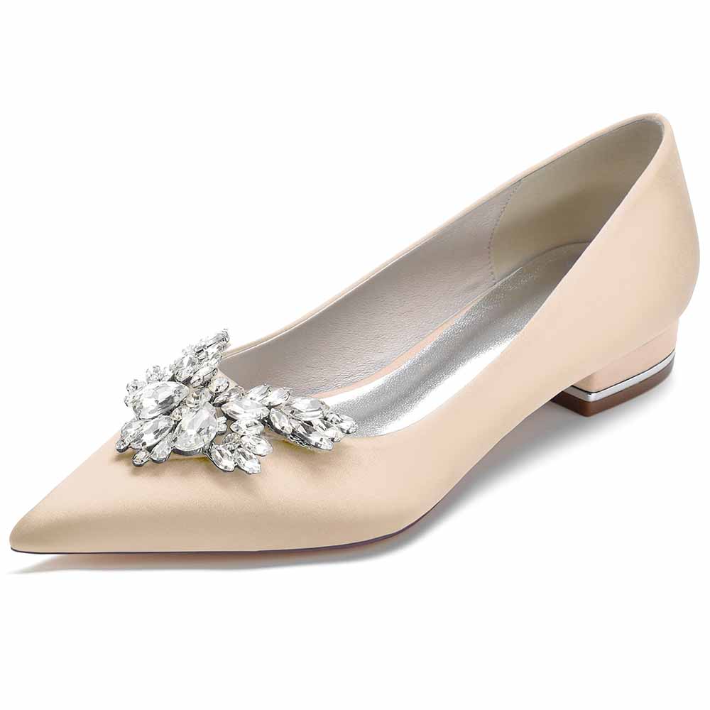 Women Satin Pointed Toe Bridal Shoes with Beads