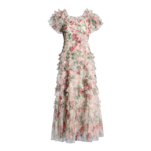 Womens Off The Shoulder Tulle Maxi Dress Chic Party Floral Event Dress