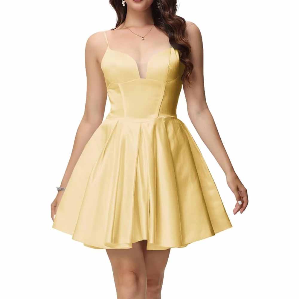 Women's Satin Homecoming Dresses for Teens Short Prom Dresses with Pockets