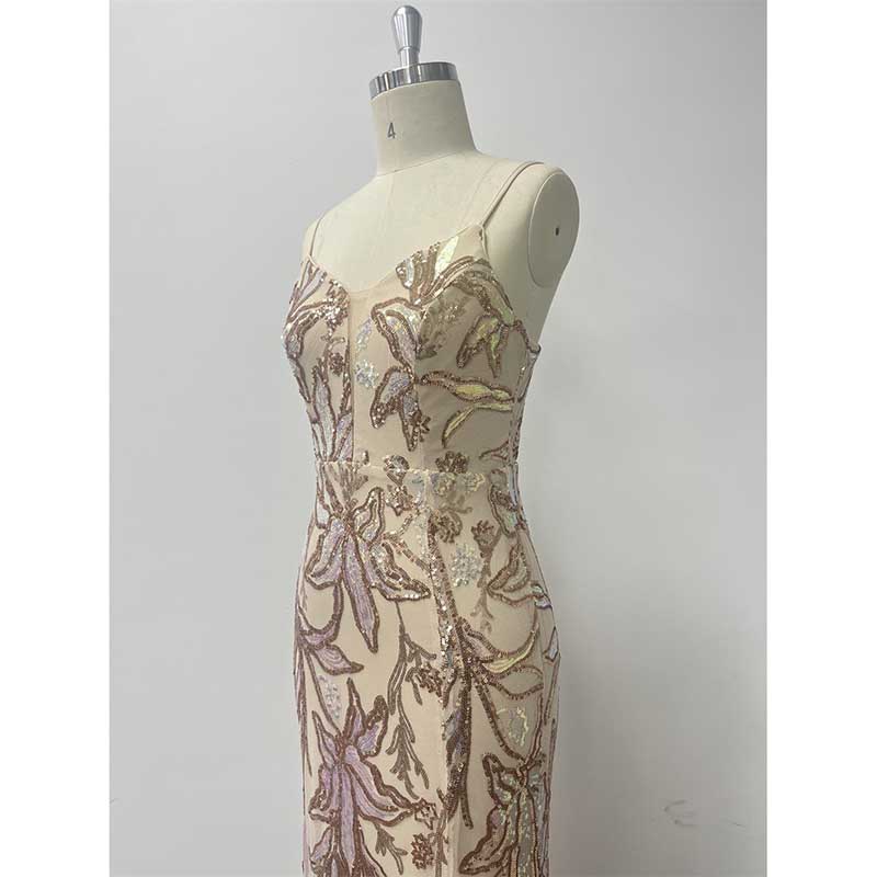 Gold Sequin Long Prom Dress A Line High Split Evening Dress