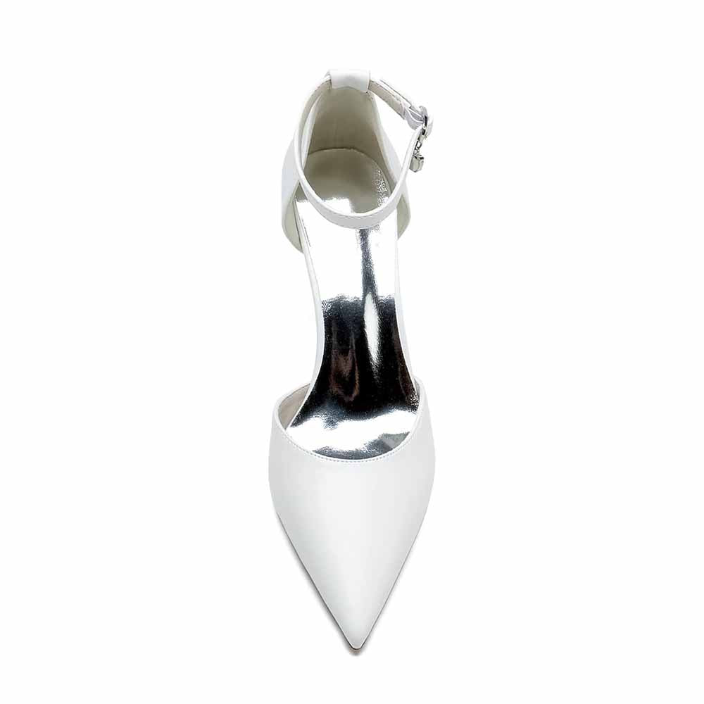 Faux Leather Ankle Strap Pumps White Party Heel Shoes