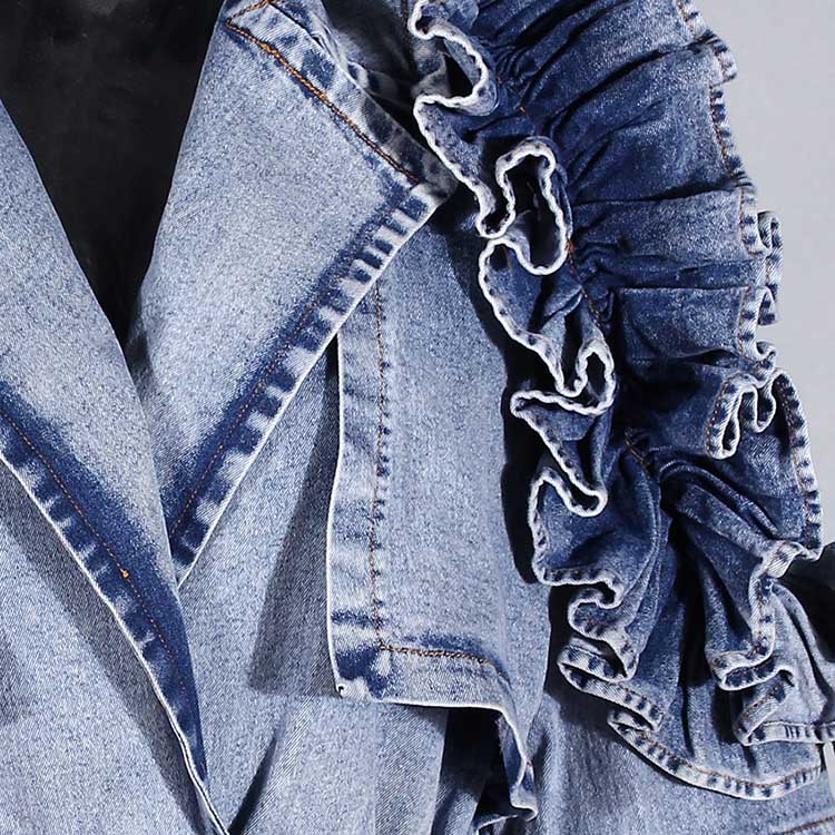 Ruffled Denim Jacket for Women – Women’s Fitted Waist Coat with Flounce Design