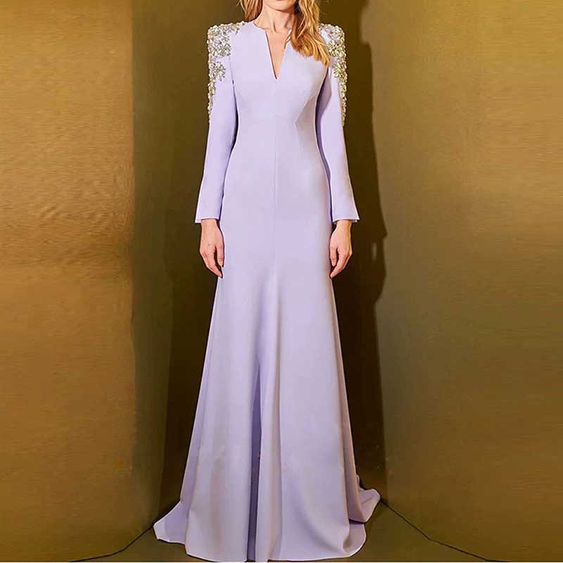 Womens Beaded Evening Gown Lavender Long Dress – SD Dresscode &  Fashiontrends