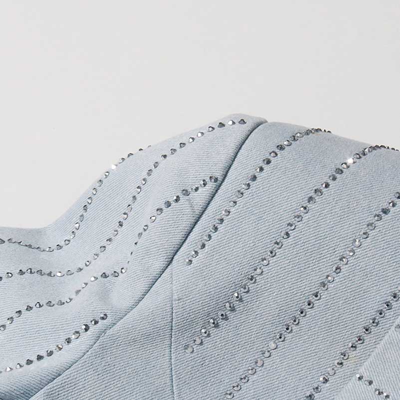 Women's V Neck Sequined Blazer Double Breasted Button Jacket In Light Blue