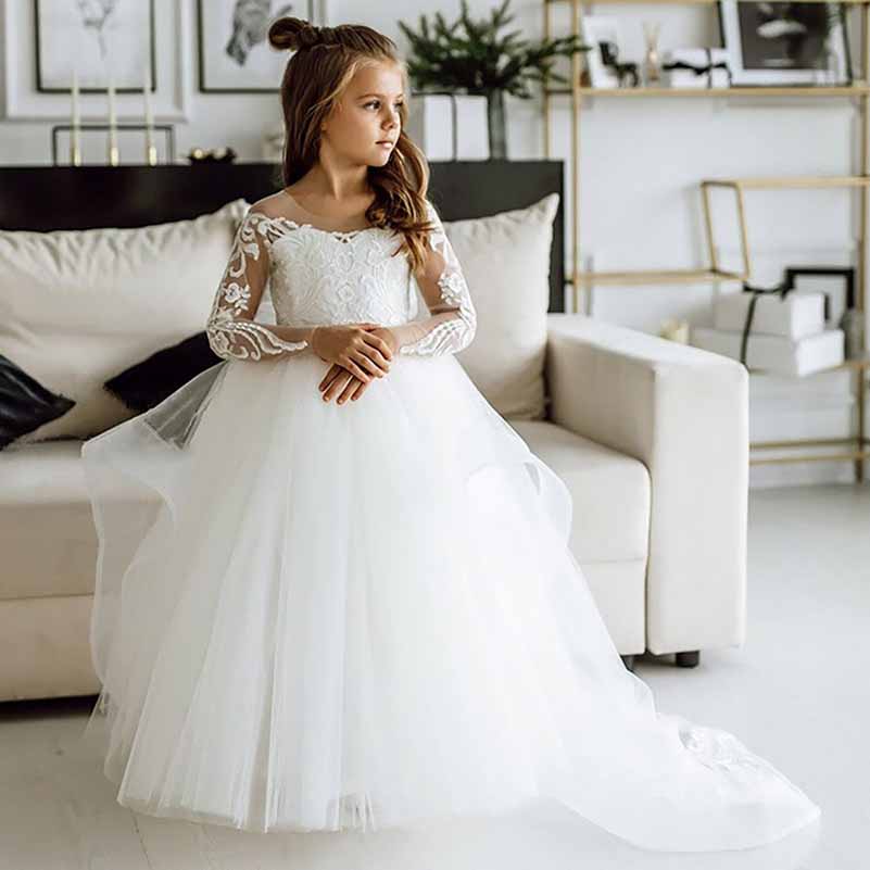Flower Girls Dress Long Sleeve Wedding Kid Lace Tulle Princess Dress SD Dresscode & Fashiontrends Flower Girls Dress Long Sleeve Wedding Kid Lace Tulle Princess Dress SD Dresscode & Fashiontrends