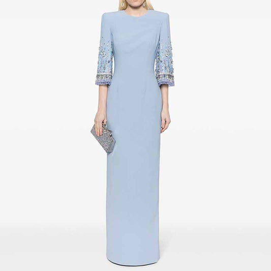 Long Maxi Dress Beads Embroidered Dress Long Prom Gown