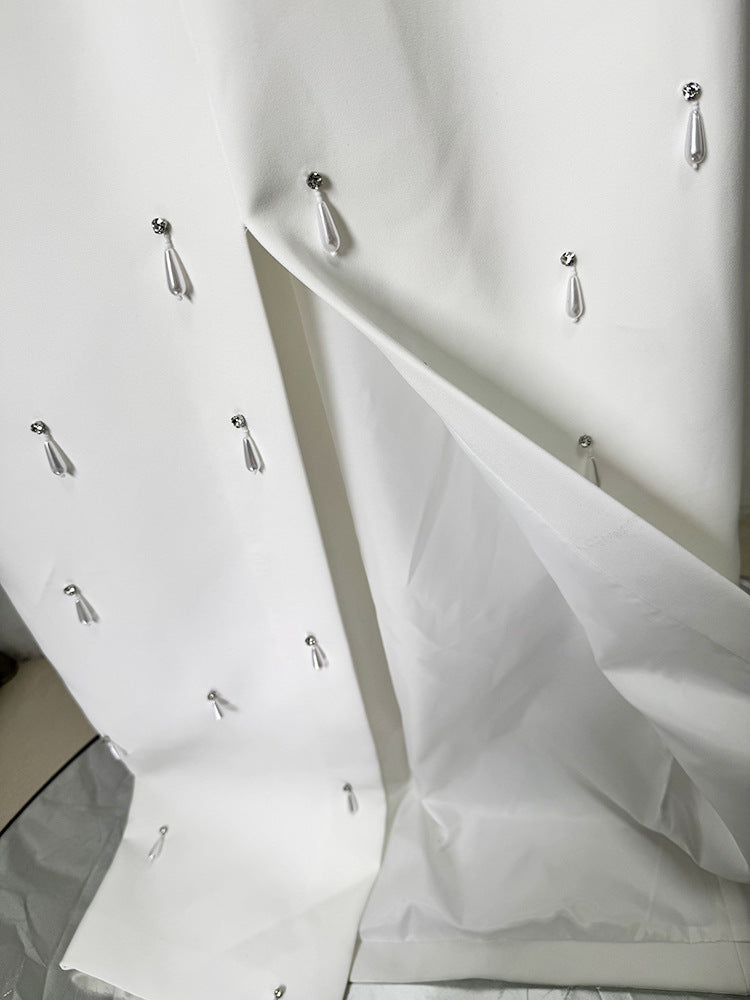 Long Maxi Dresses High Collar Beads Embroidered Prom Gown With Sleeves