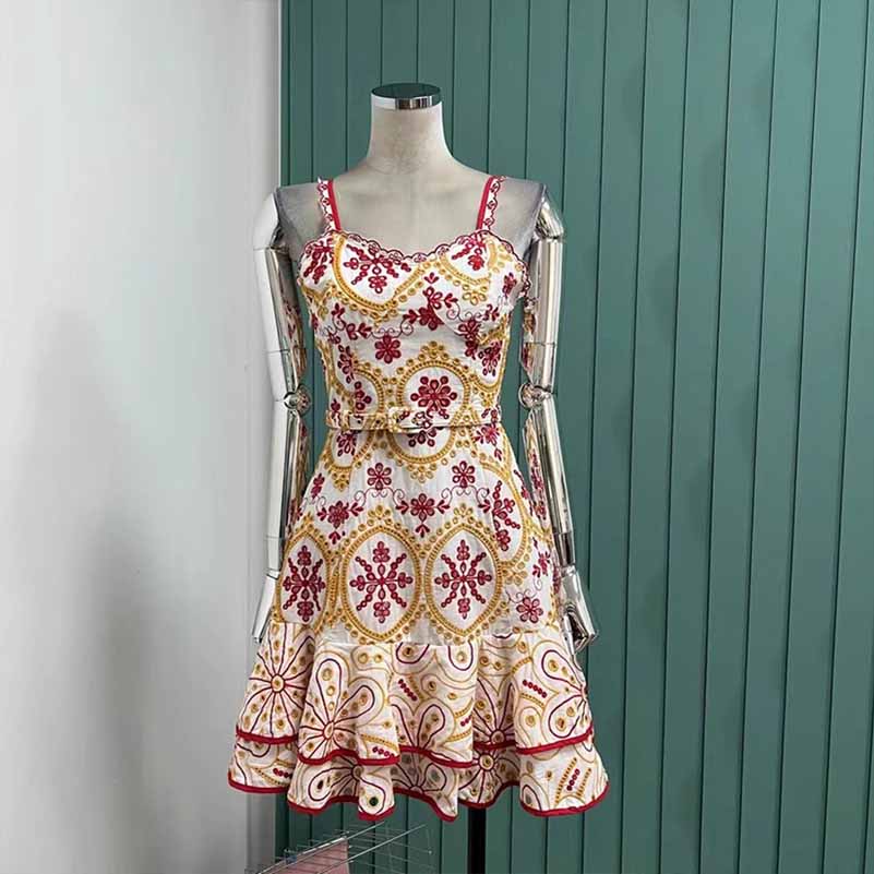 Embroidery Camisole Dress Square Collar Mini Dress