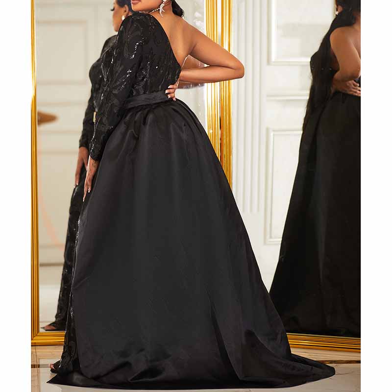 Pus Size One Shoulder Sequined Prom Dress