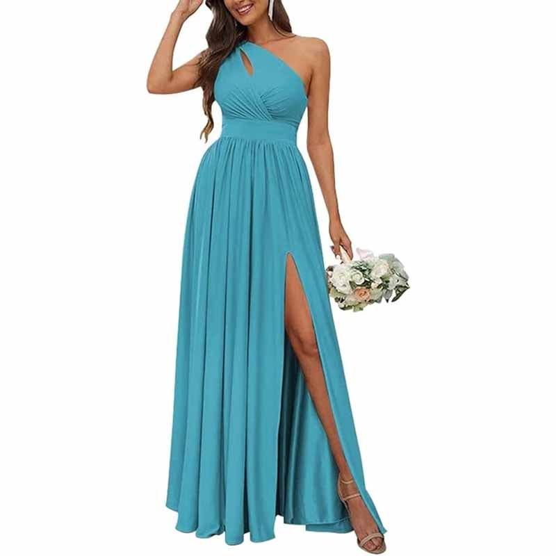 One Shoulder Chiffon Bridesmaid Dresses Long Sleeveless Formal Dress