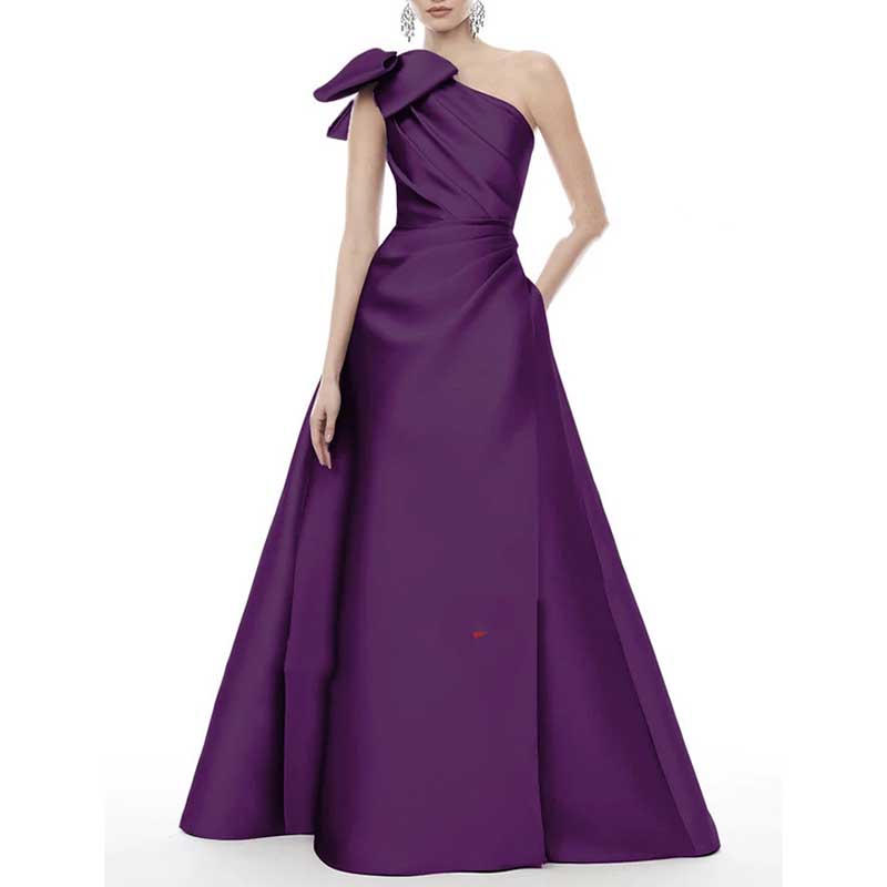 One Shoulder With Bow Detail Satin Wedding Dress