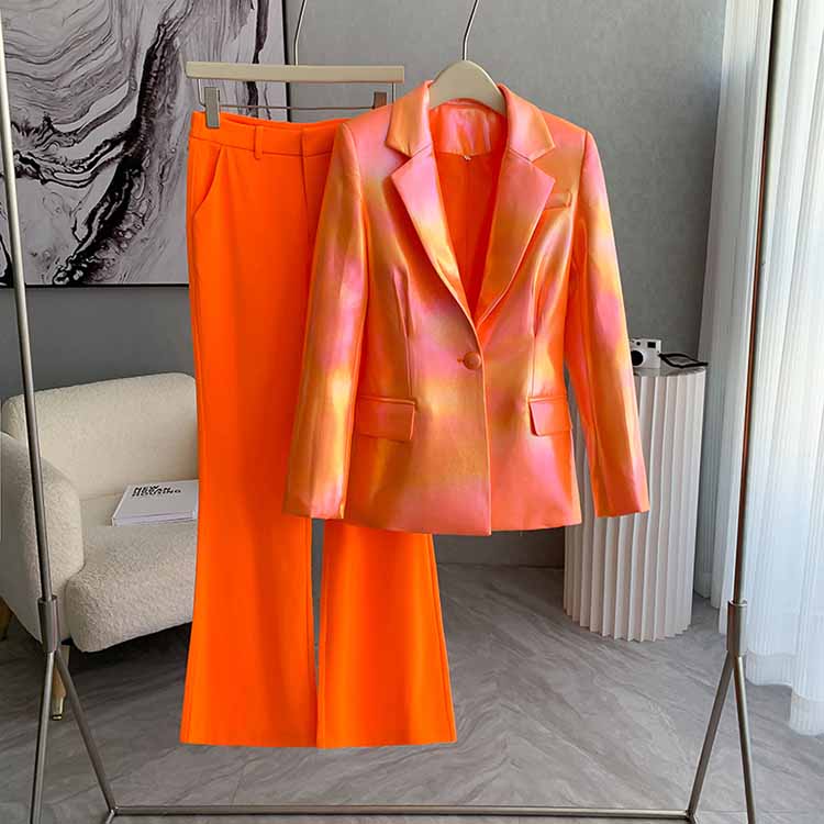 Women's One Button Orange Pantsuit Flare Pants Event Suit Two