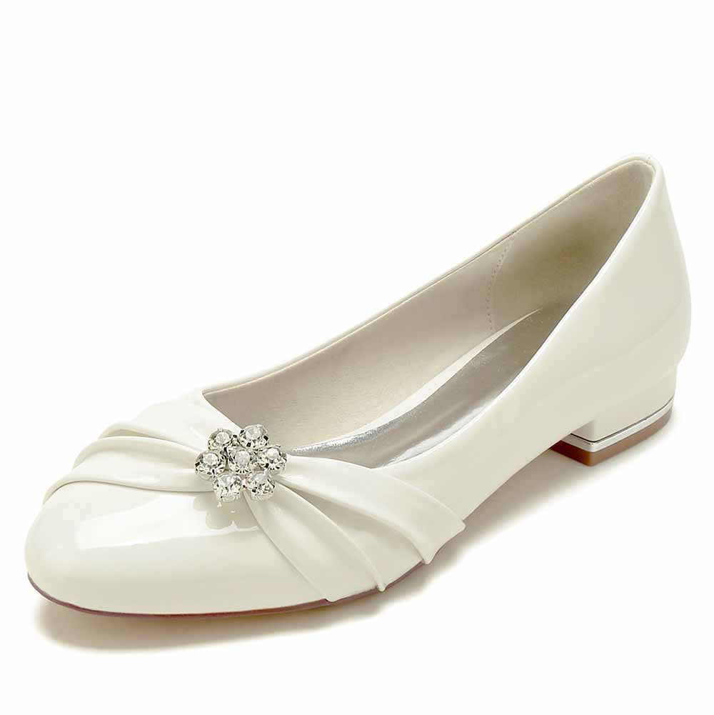 S&DCo. patent leather wedding shoes with a decorative rhinestone embellishment for bridal elegance