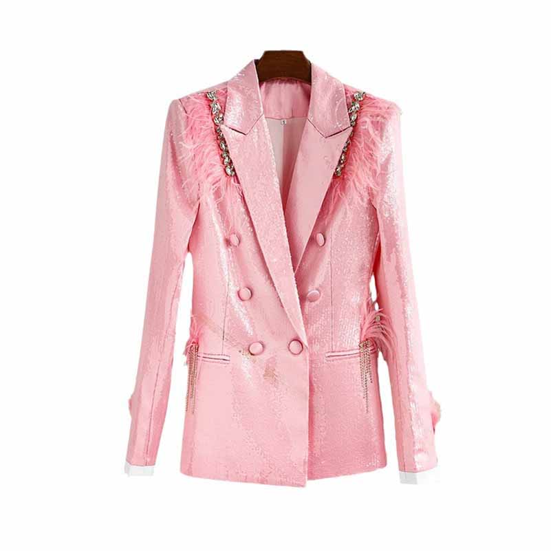 Women Sequin Blazer Pink Glitter Coat Party Jacket