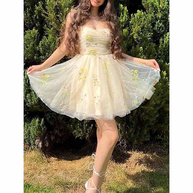 Womens Flower Embroidery Tulle Prom Dress Formal Evening Party Gowns