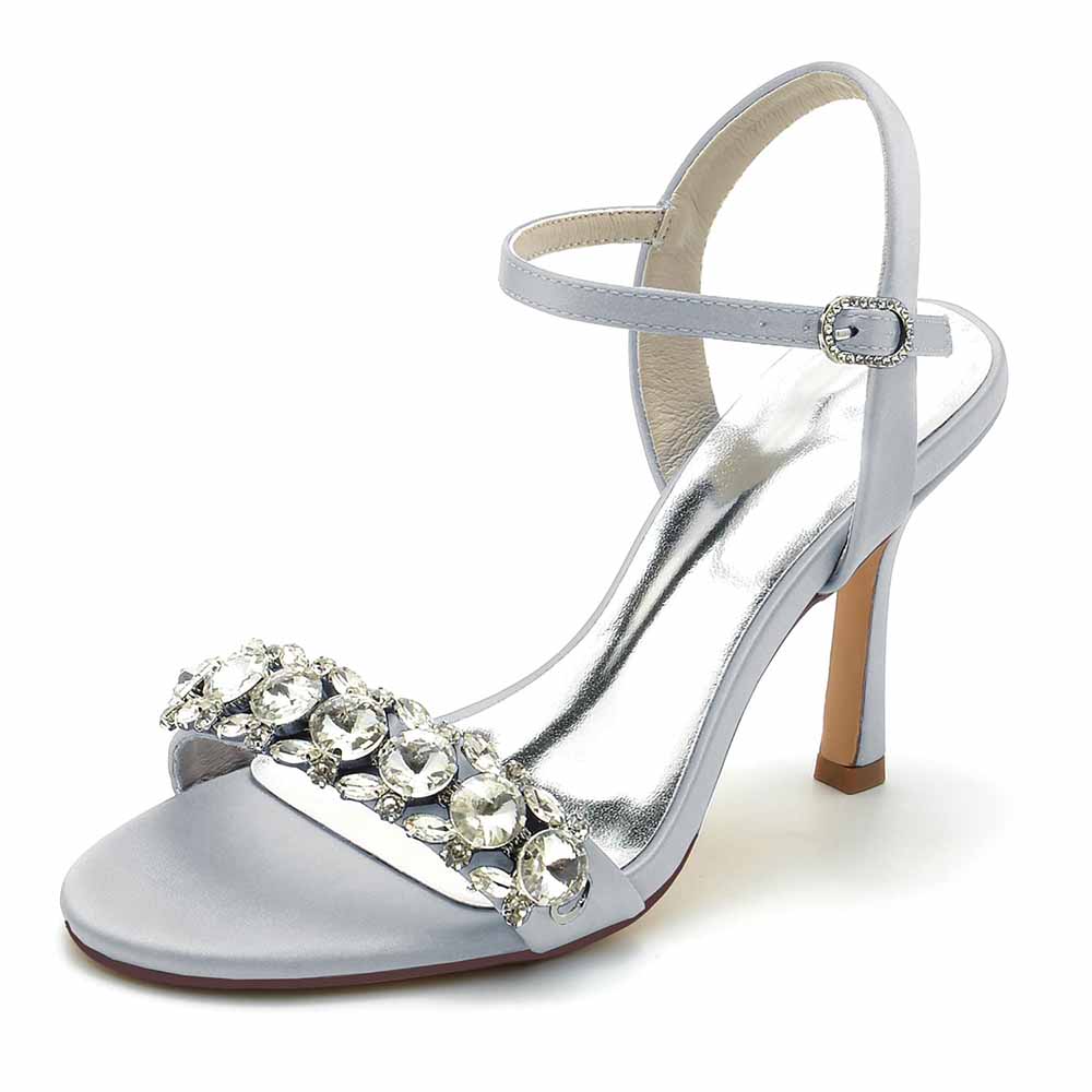 S&DCo. rhinestone high heel sandals for women with elegant strap and shiny silver finish