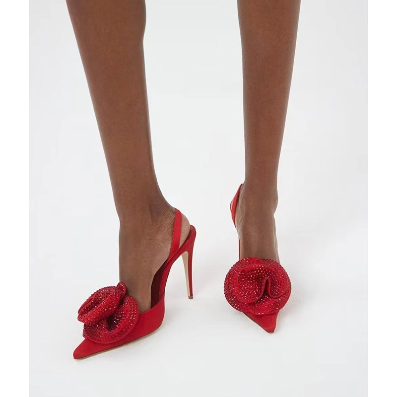 Satin Slingback Heels with Crystal Bow – Elegant Evening Pumps