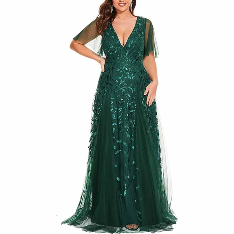 Women embroidery Lace Bridesmaid Dress V Neck Long Prom Dress