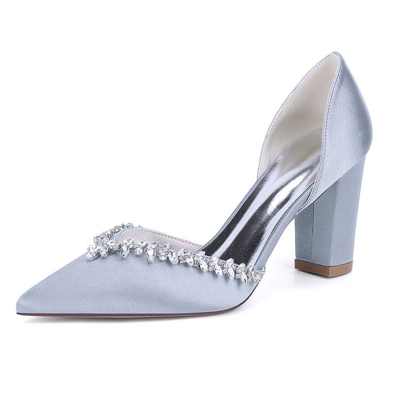 Closed Toe Block Heels Wedding Shoes Rhinestones Bridal Heels Dress Shoes
