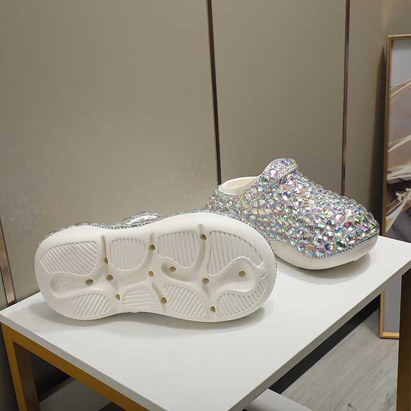 Womens Closed Toe Clog Shoes Multi Rhinestone Sparkly Slip on Mules