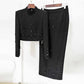 Women's Skirt Suit Fitted Beaded Long Sleeve Crop Top + Long Skirt Suit