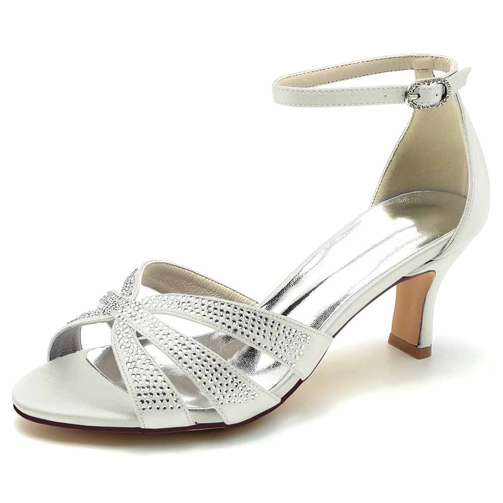 Elegant silver S&DCo. sparkly heels for parties with ankle strap and shimmering details