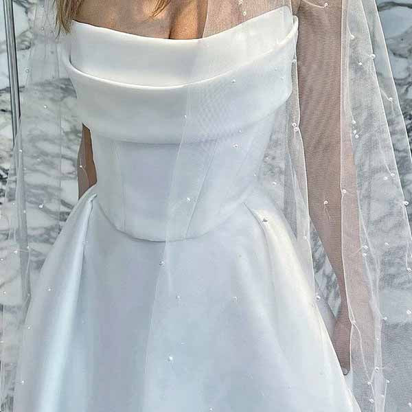 Strapless High Split A-Line Satin Wedding Dress | Custom Elegant Bridal Gown