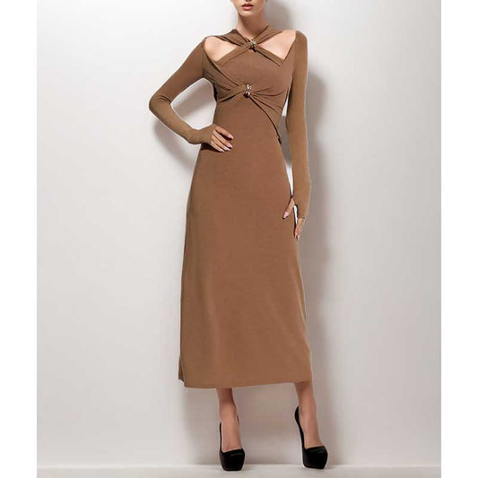 Long Sleeve Cut Out Knitted Midi Dress