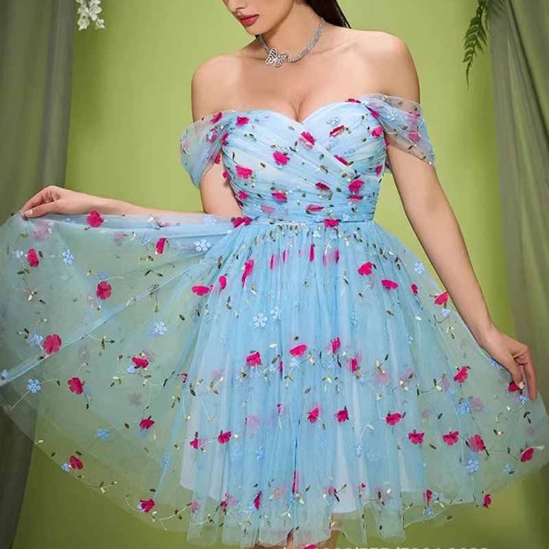 Short Tulle Homecoming Dress in Sky Blue – Cute & Flirty A-Line Dress for Celebration